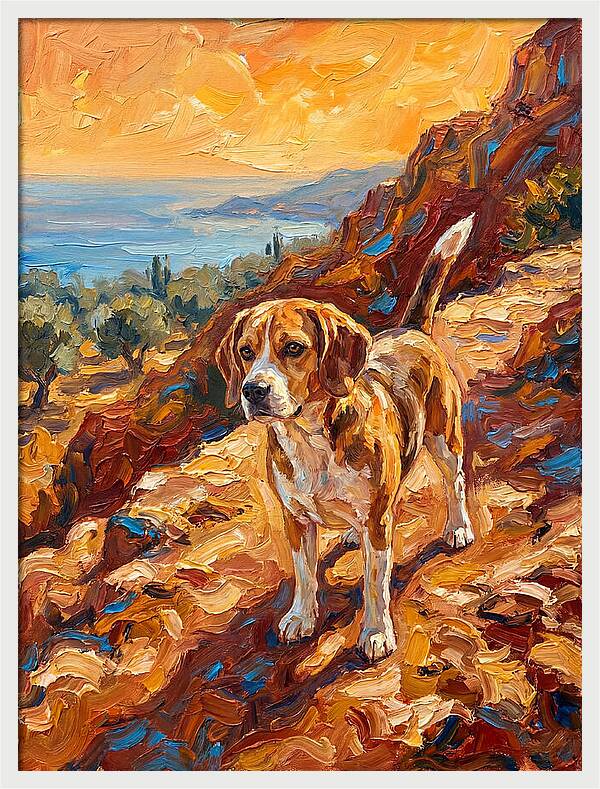 Beagle Against Mediterranean Sunset