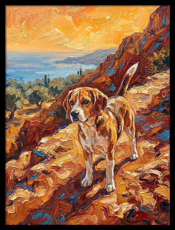 Beagle Against Mediterranean Sunset