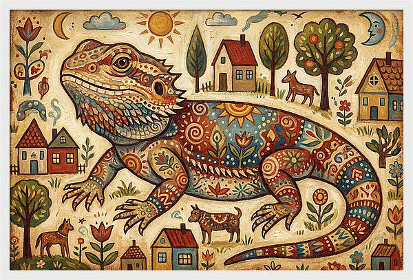 Bearded Dragon Folk Art