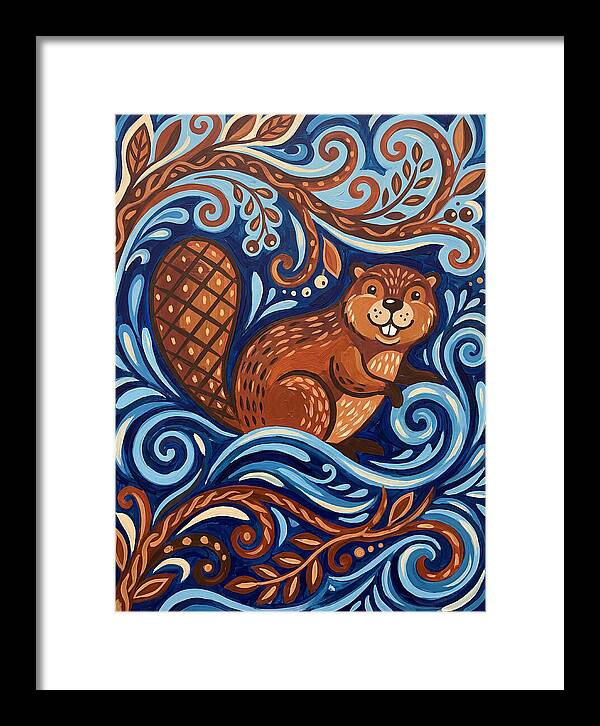Beaver Among Swirling Waves