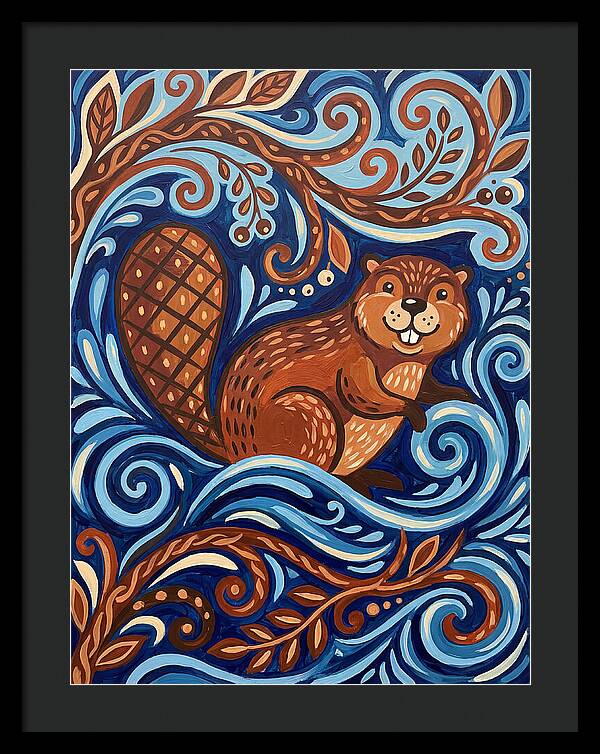 Beaver Among Swirling Waves
