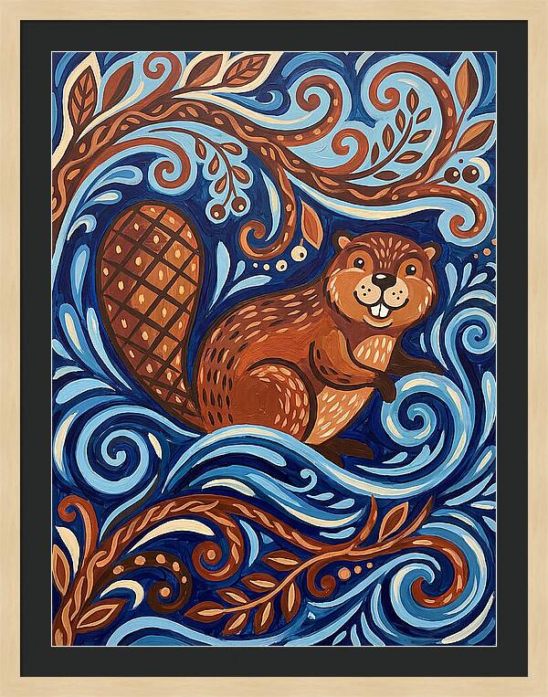 Beaver Among Swirling Waves