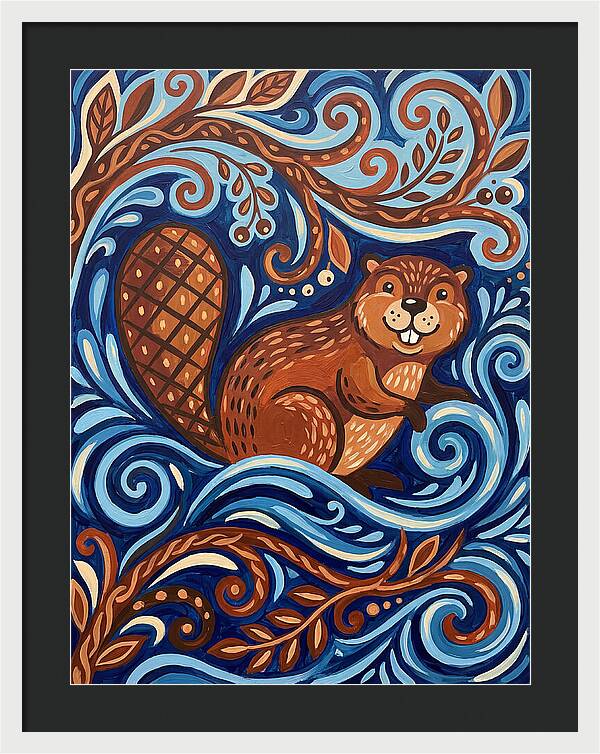 Beaver Among Swirling Waves
