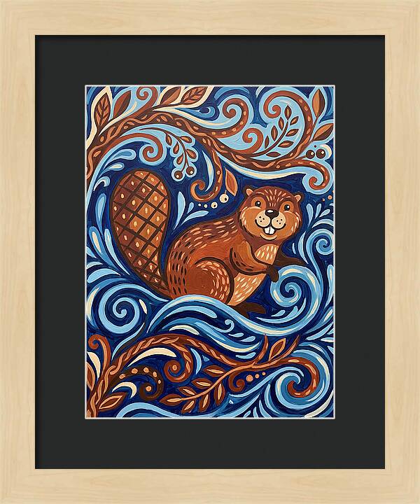 Beaver Among Swirling Waves