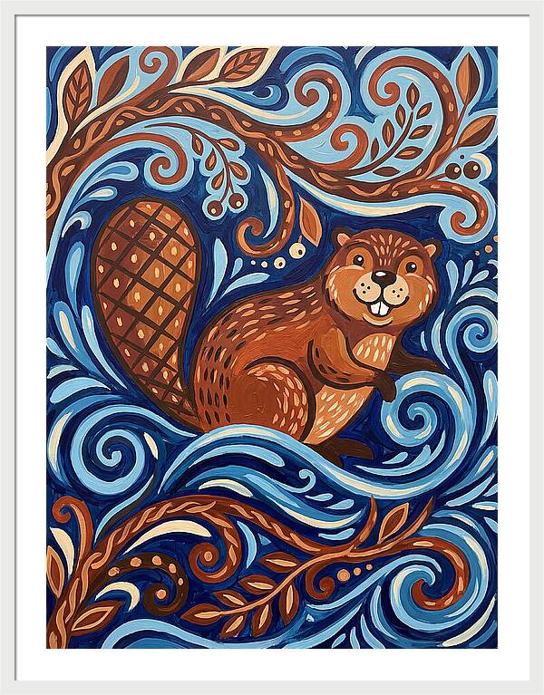 Beaver Among Swirling Waves
