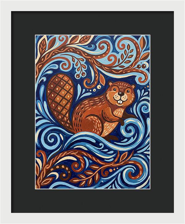 Beaver Among Swirling Waves