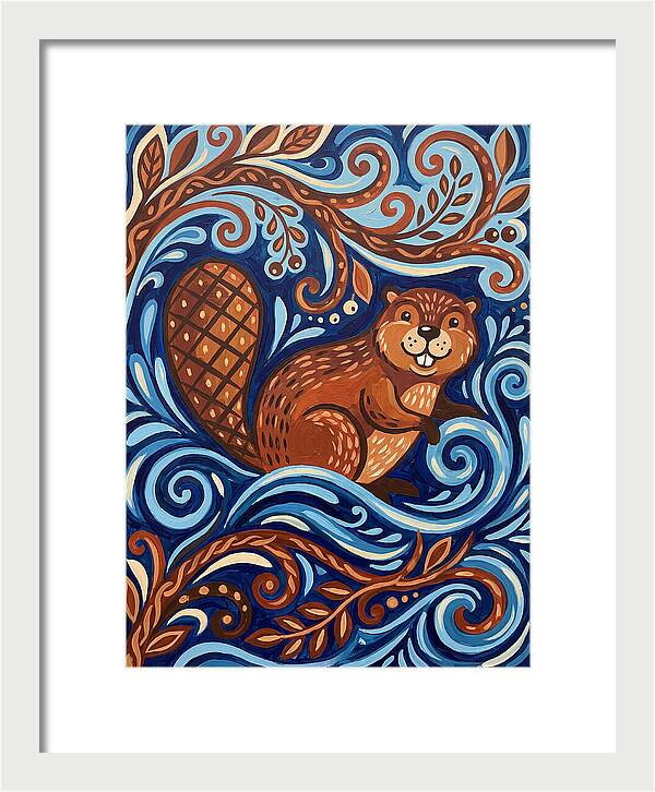 Beaver Among Swirling Waves
