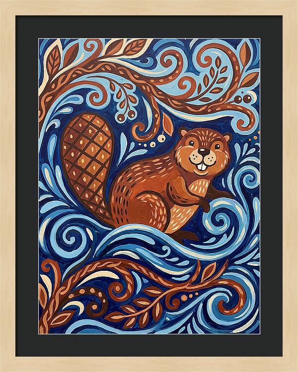 Beaver Among Swirling Waves