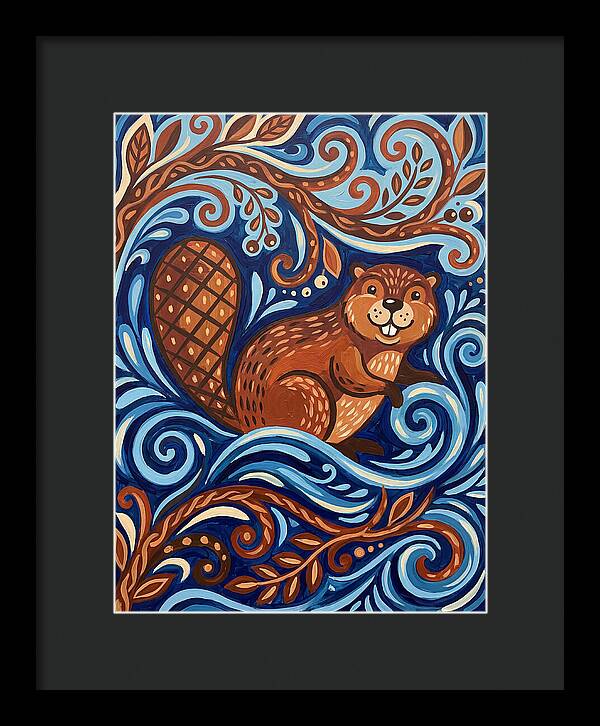 Beaver Among Swirling Waves