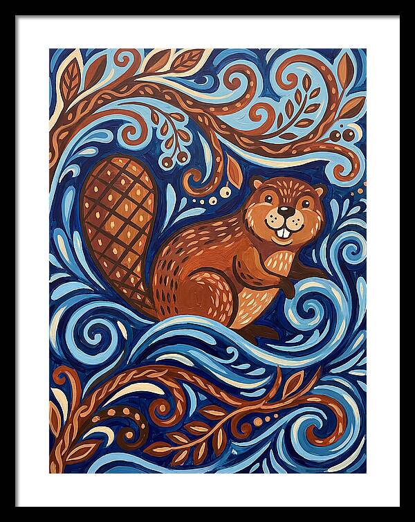 Beaver Among Swirling Waves