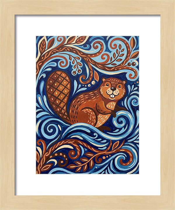 Beaver Among Swirling Waves