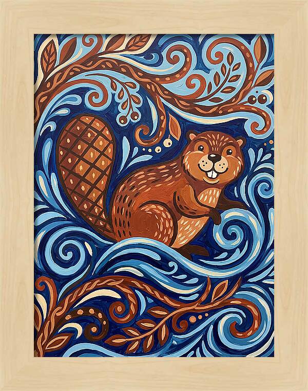 Beaver Among Swirling Waves