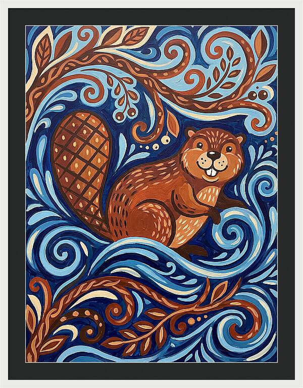 Beaver Among Swirling Waves