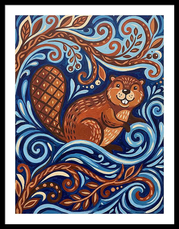 Beaver Among Swirling Waves