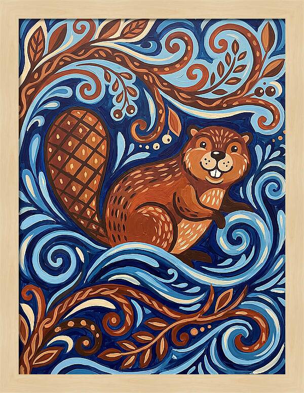 Beaver Among Swirling Waves