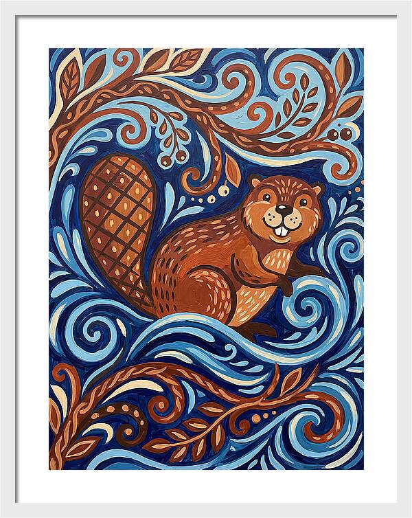 Beaver Among Swirling Waves