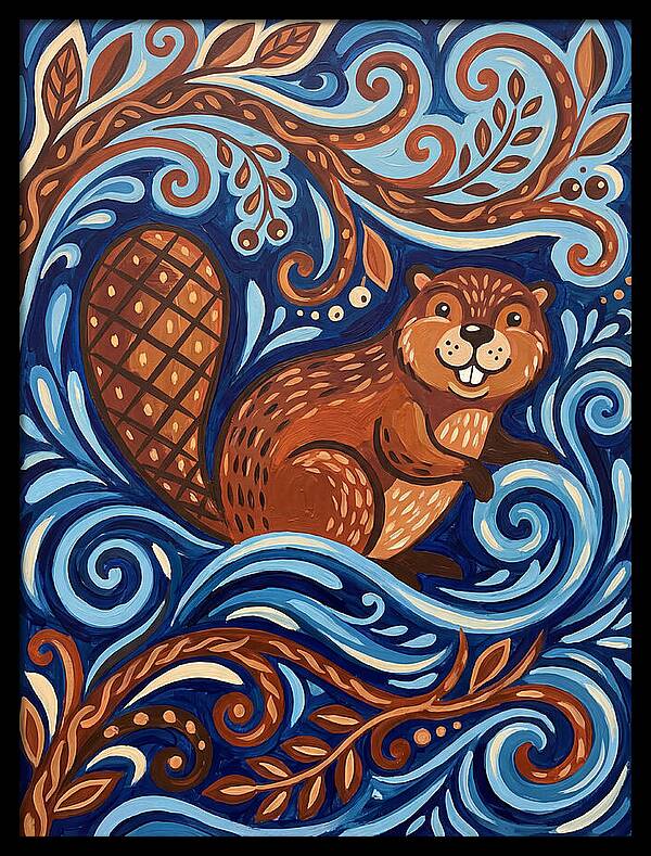 Beaver Among Swirling Waves