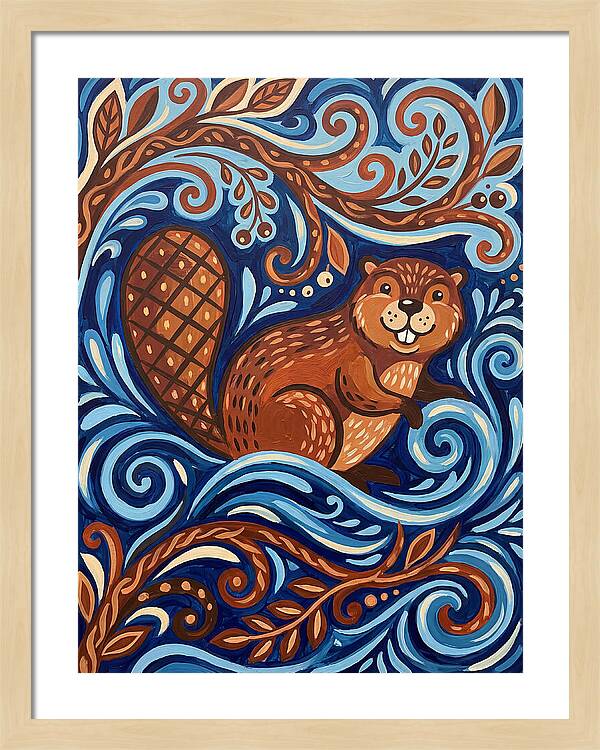 Beaver Among Swirling Waves