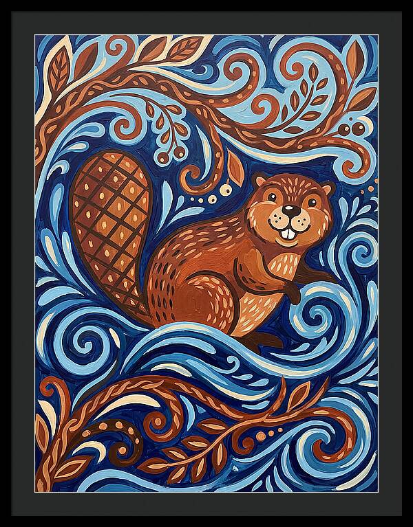 Beaver Among Swirling Waves