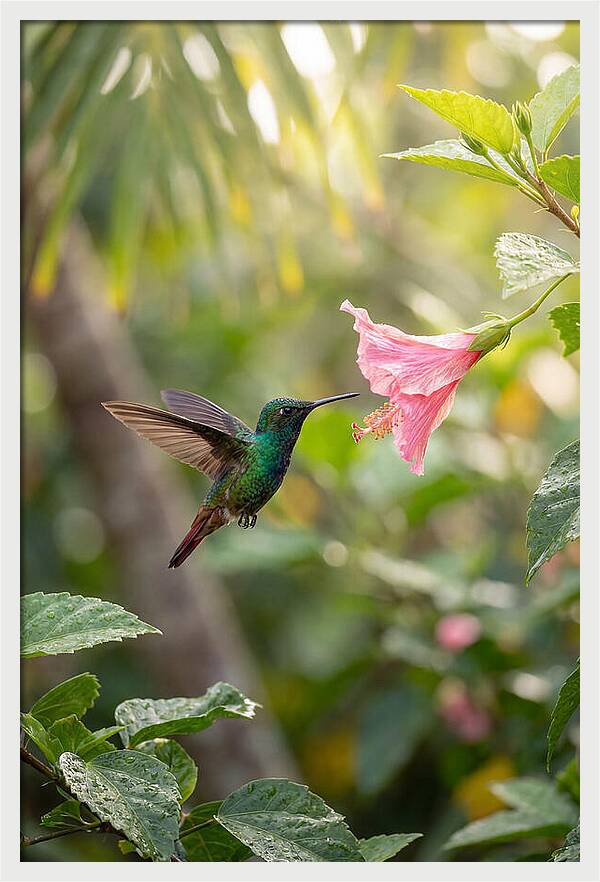 Bee Hummingbird Among Blossoms