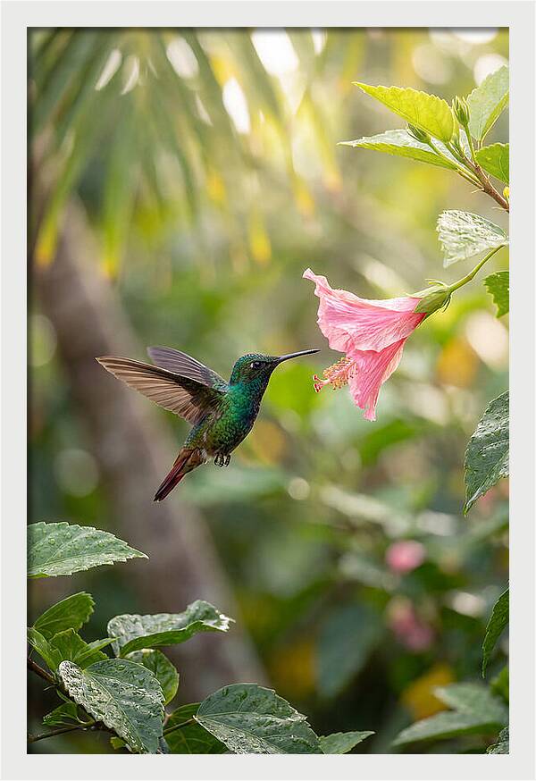 Bee Hummingbird Among Blossoms