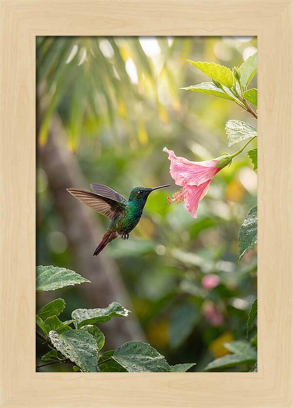 Bee Hummingbird Among Blossoms