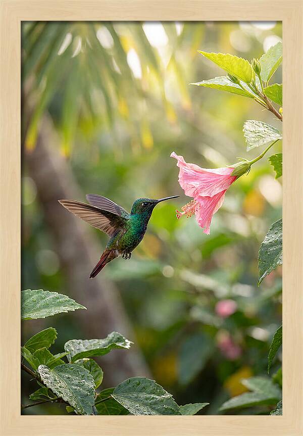 Bee Hummingbird Among Blossoms