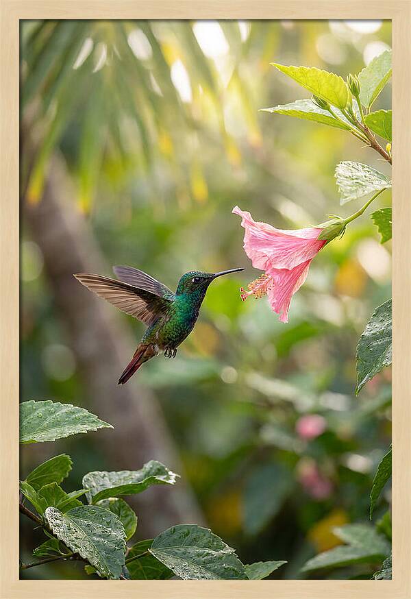 Bee Hummingbird Among Blossoms