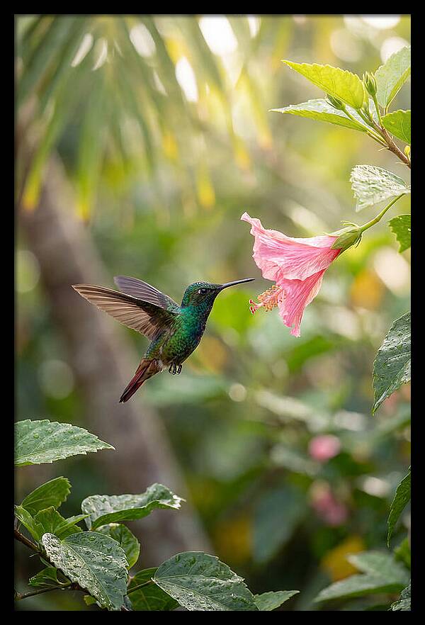 Bee Hummingbird Among Blossoms