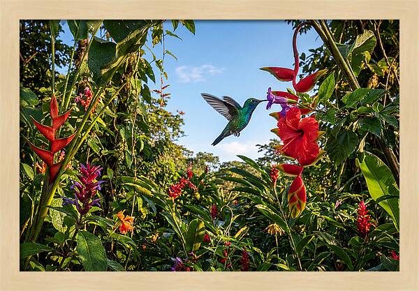 Bee Hummingbird Among Vibrant Blooms