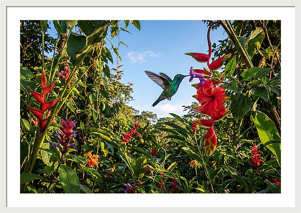 Bee Hummingbird Among Vibrant Blooms