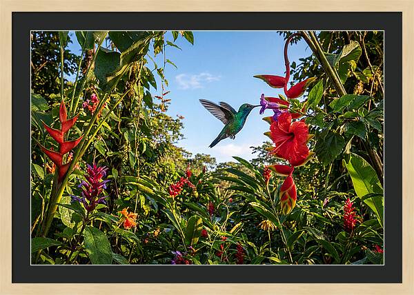 Bee Hummingbird Among Vibrant Blooms