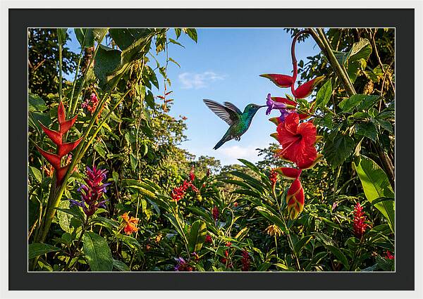 Bee Hummingbird Among Vibrant Blooms