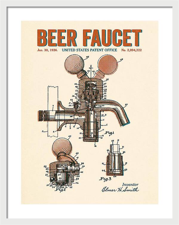 Beer Faucet Retro Patent Us2094222a