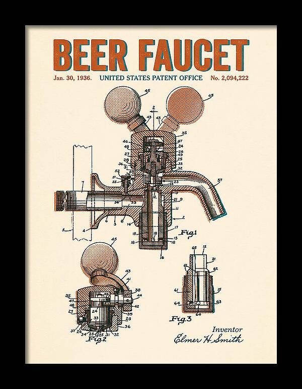 Beer Faucet Retro Patent Us2094222a