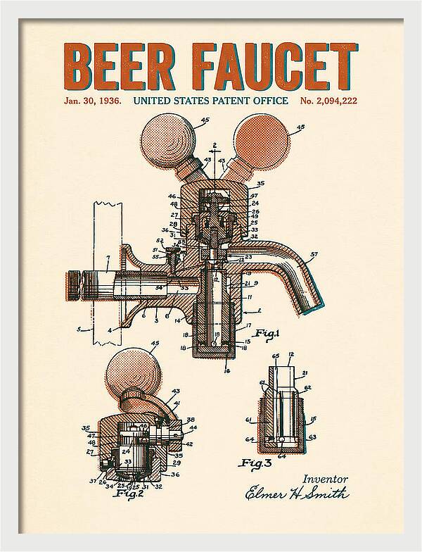 Beer Faucet Retro Patent Us2094222a