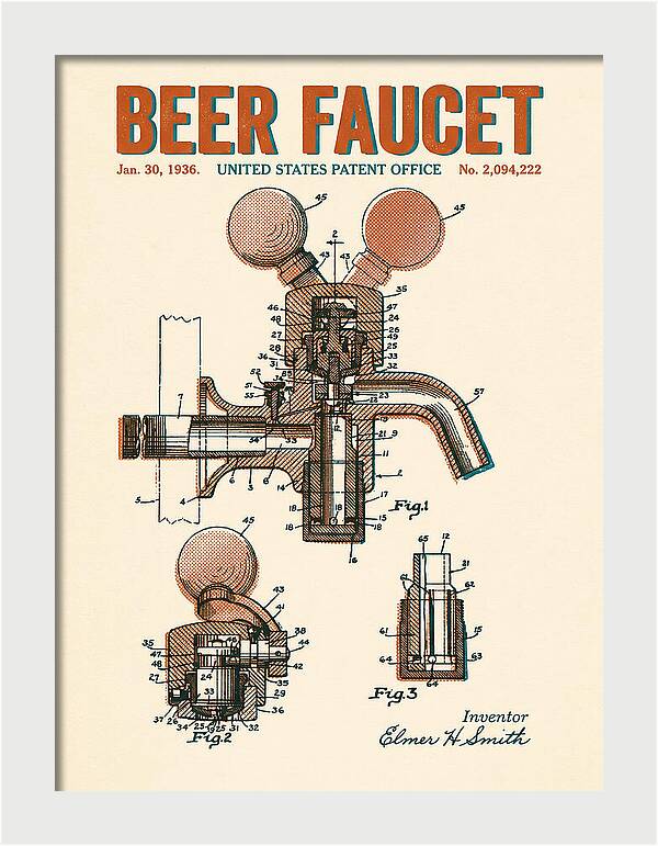 Beer Faucet Retro Patent Us2094222a