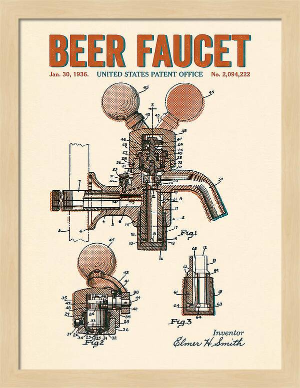 Beer Faucet Retro Patent Us2094222a
