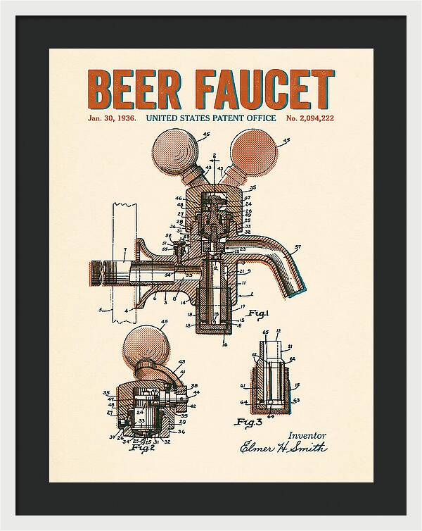 Beer Faucet Retro Patent Us2094222a