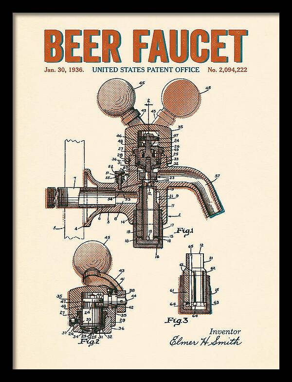 Beer Faucet Retro Patent Us2094222a