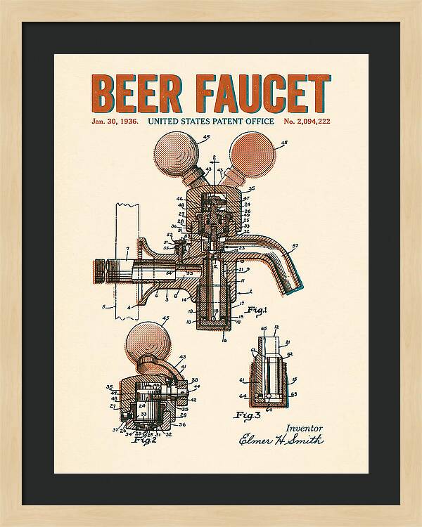 Beer Faucet Retro Patent Us2094222a