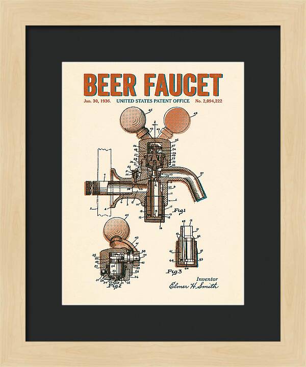 Beer Faucet Retro Patent Us2094222a