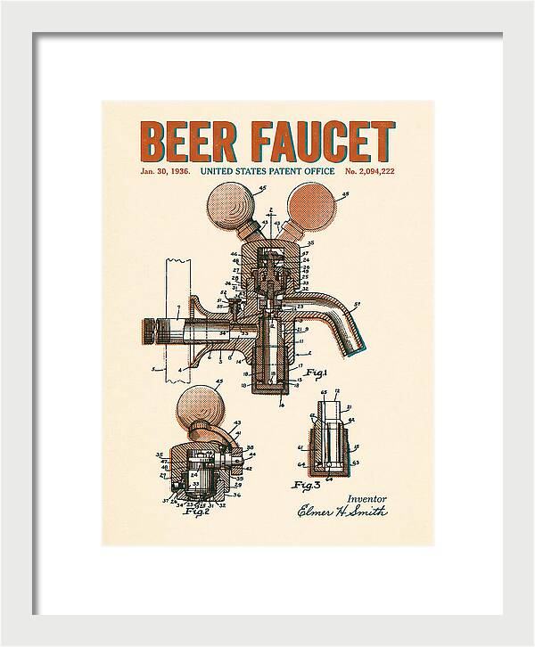 Beer Faucet Retro Patent Us2094222a