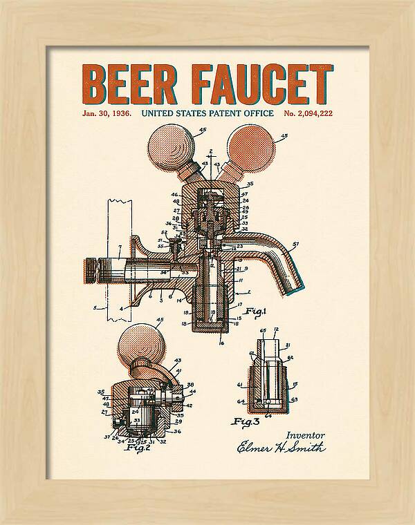 Beer Faucet Retro Patent Us2094222a