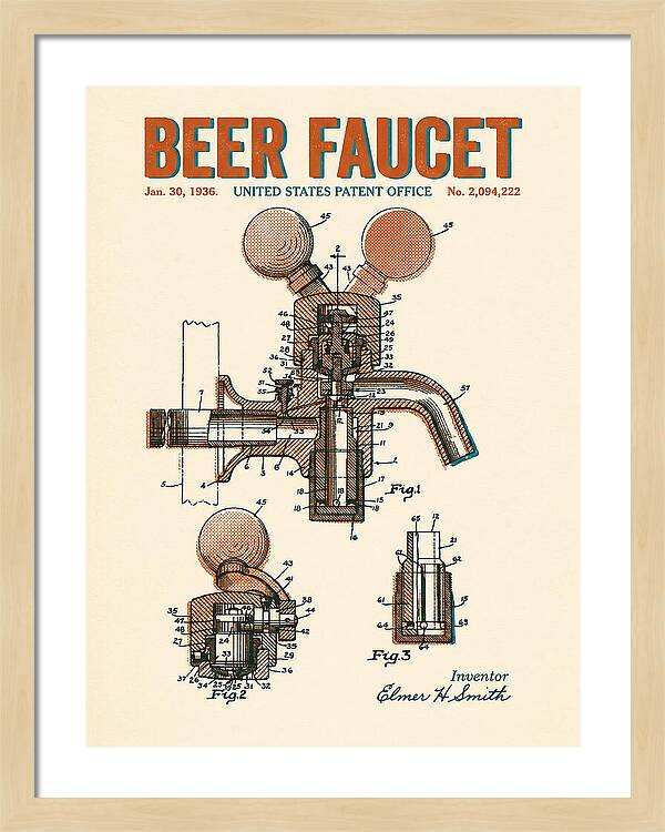 Beer Faucet Retro Patent Us2094222a