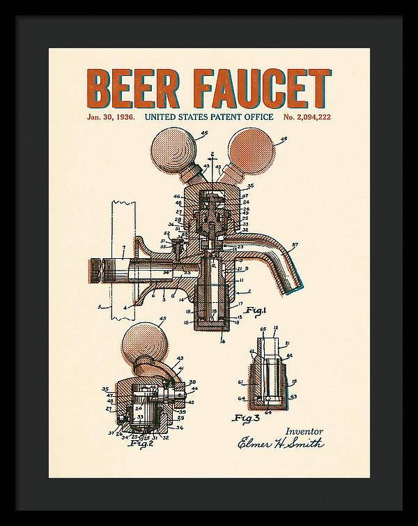 Beer Faucet Retro Patent Us2094222a