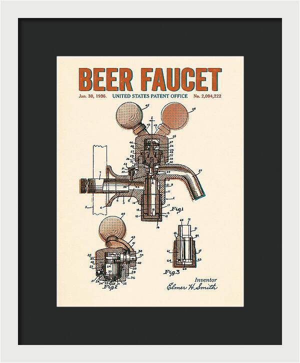 Beer Faucet Retro Patent Us2094222a