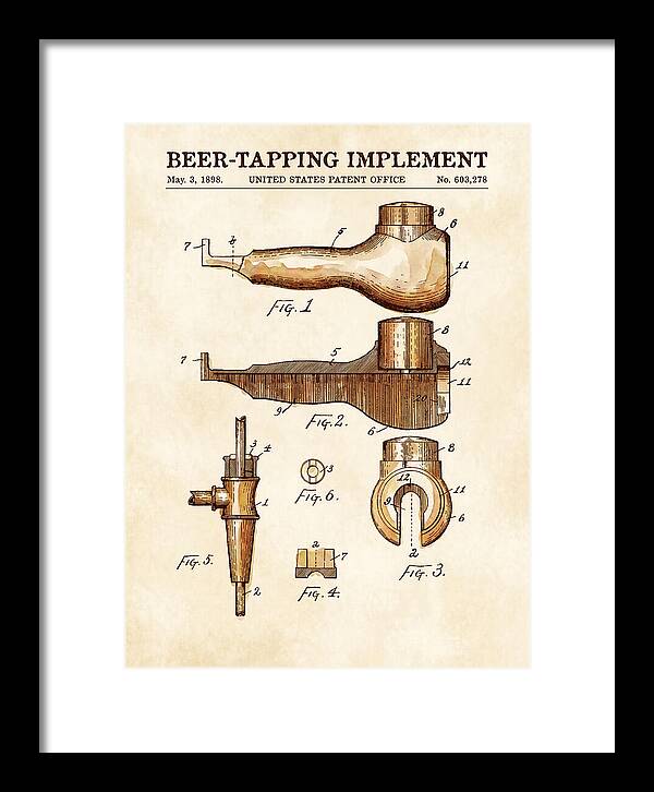 Beer Tapping Implement Watercolor Patent Us603278a