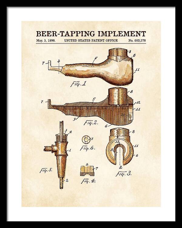 Beer Tapping Implement Watercolor Patent Us603278a