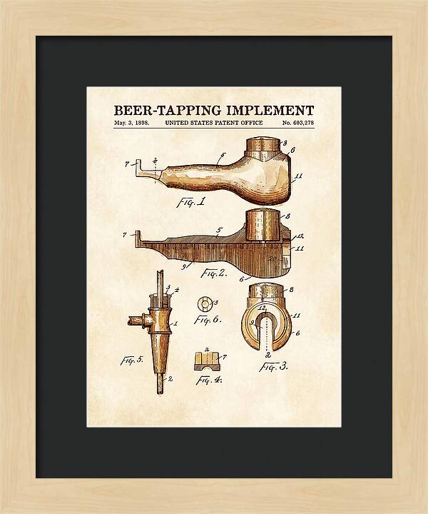 Beer Tapping Implement Watercolor Patent Us603278a